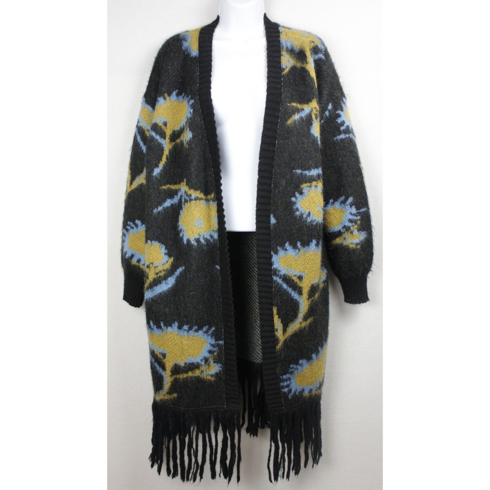 Oversized Boho Mohair Blend Fringe Duster Cardigan Floral Italy Womens US 6